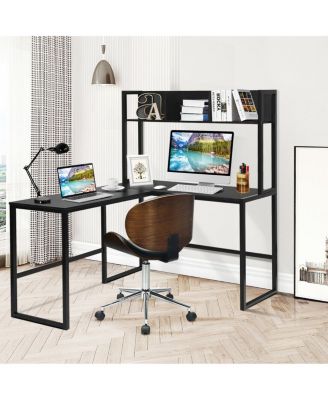Reversible L Shaped Corner Desk with Storage Bookshelf