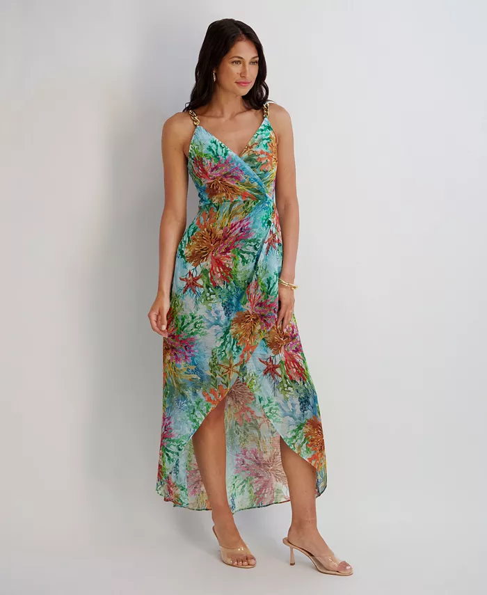Women's Printed V-Neck High-Low Dress - thumbnail 7