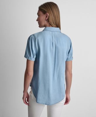 Petite Chambray Rolled Short-Sleeve Button-Up Shirt