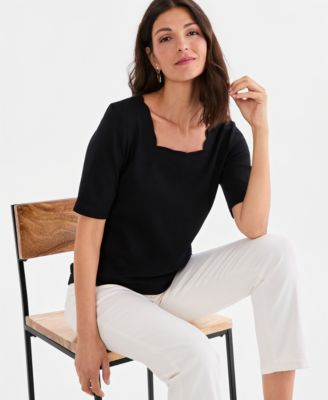 Petite Square Neck Cotton Top