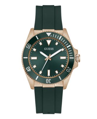 Men's Rose Gold-Tone Green Silicone Analog Watch, 43mm