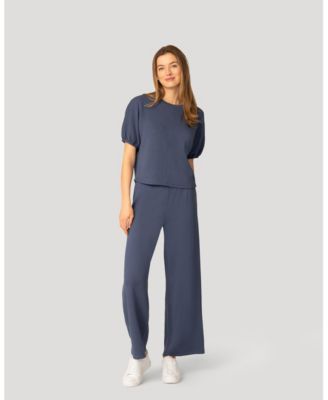 Cable and Gauge Women's Balloon Sleeve Top and Wide Leg Pant Set