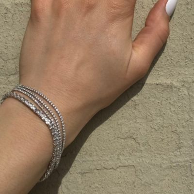 Sterling Silver Cubic Zirconia Three Strand Tennis Bracelet