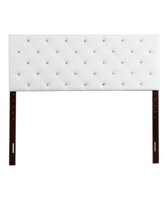 White Queen Bed Headboard with Tufting and Gold Metal Frame for Glam Bedroom.