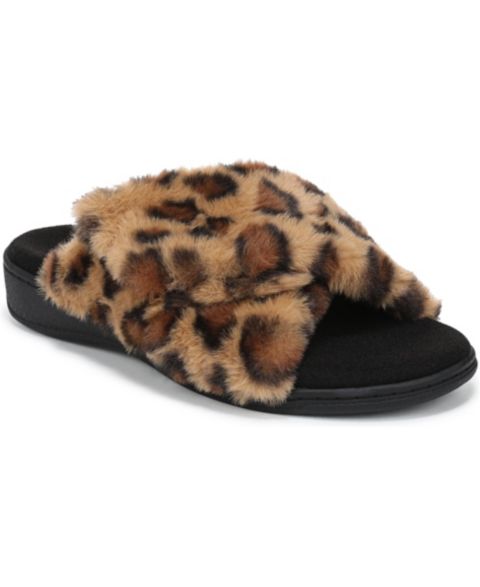Женские тапочки Vionic Relax II Open Toe Slippers, цвет: Коричневый разноцветный леопардовый искусственный мех