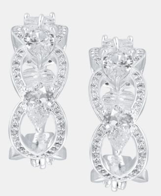 Silver-Tone Navette Crystal Hoop Comfort Clip Earrings