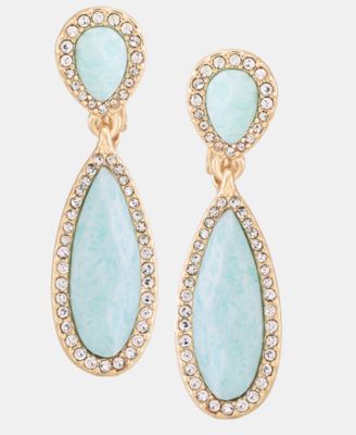 Gold-Tone Double Stone Linear EZ Comfort Clip Earrings