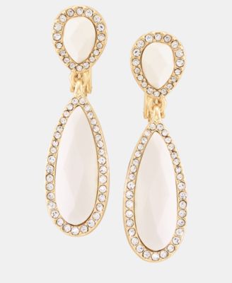 Gold-Tone Crystal Double Stone Linear EZ Comfort Clip Earrings 