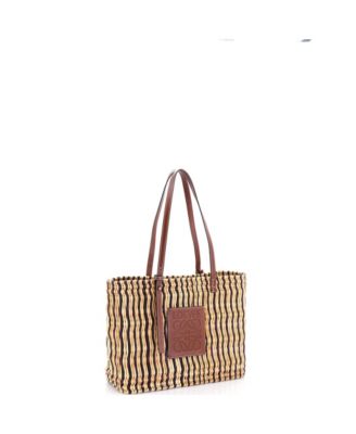 Small Paula's Ibiza Square Basket Tote Woven Reed with Leather