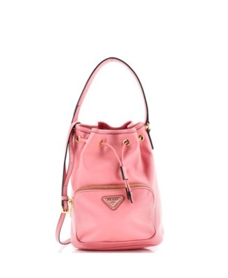 Small Drawstring Pocket Bucket Bag Soft Calf