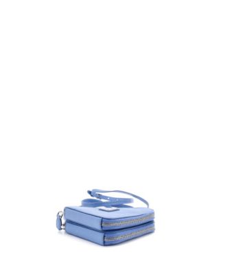 Mini Triangle Double Zip Pouch Bag with Chain Saffiano Leather