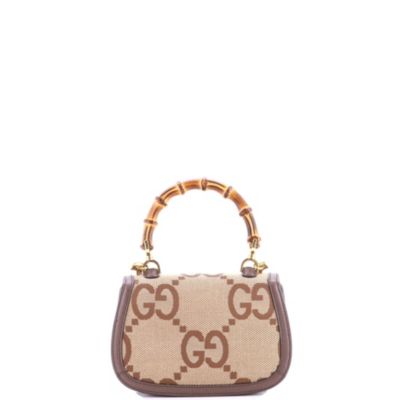 Pre-Owned Gucci Small Bamboo 1947 Top Handle Bag Jumbo GG Canvas