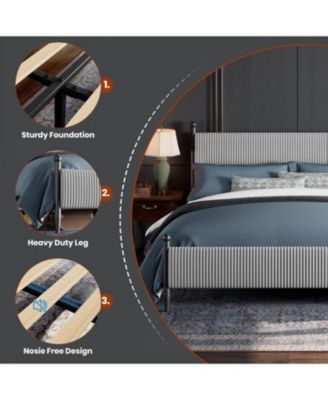 King Size Upholstered Bed Frame, Velvet Headboard, Corduroy Platform with Wood Slats, Heavy Duty Feet, Noise-Free