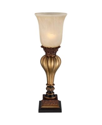 Traditional Uplight Accent Table Lamps 23 1/4" High Set of 2 Light Gold Alabaster Glass Shade for Living Room Bedroom
