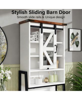 Adjustable Shelves Over Toilet Cabinet with Barn Door