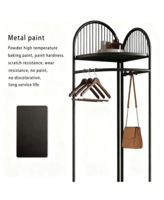 Space-saving Metal Corner Coat Rack with Hooks and Basket