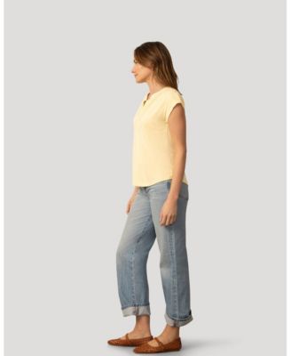 Women's Split Neck Sleeve Tab Top