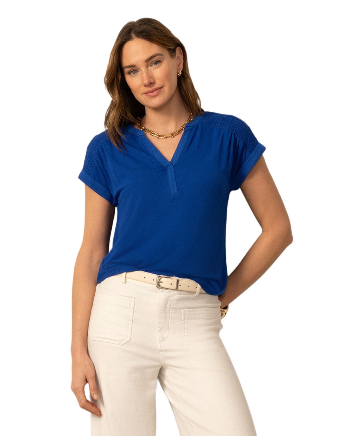 Женские футболки Cable & Gauge Women's Smocked Shoulder Tee — фото 1
