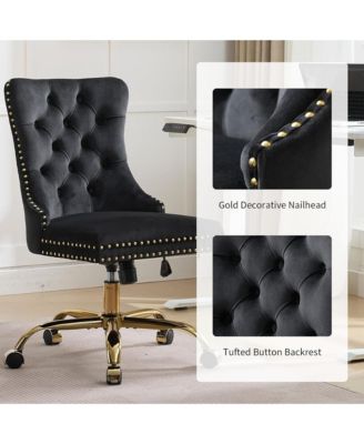 Velvet Upholstered Office Chair, Tufted Button Desk Chair, Adjustable Swivel Computer Chair with Metal Base, Nailhead for Home Office