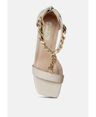 Womens Real Gem T Strap Chain Detail Sandals