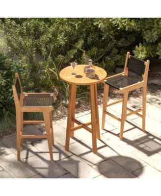 30 in Rattan Teak Wood Bar Stool with Backrest and Footrest