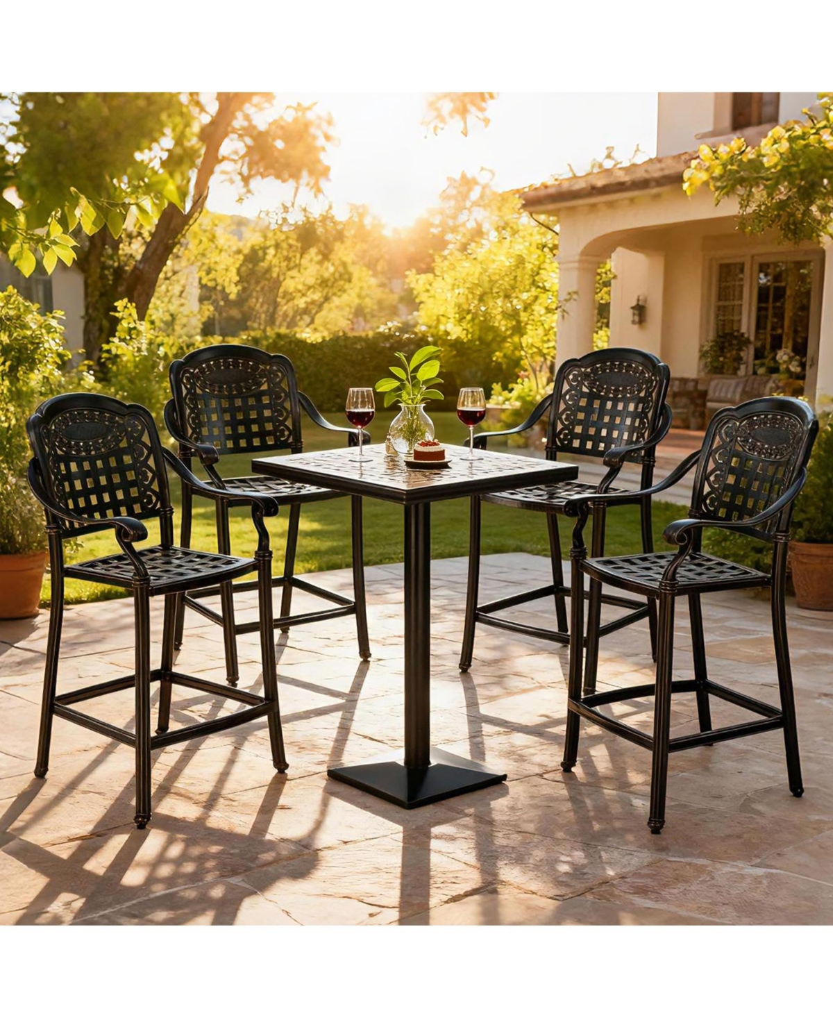 Sugift Set of Two Outdoor Counter Height Cast Aluminum Bar Chairs
