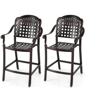 Set of Two Outdoor Counter Height Cast Aluminum Bar Chairs