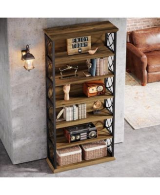 73'' Tall Bookshelf, 6-Tier Industrial Etagere Bookcase with Open Storage Shelves, Wood and Metal Display Shelf