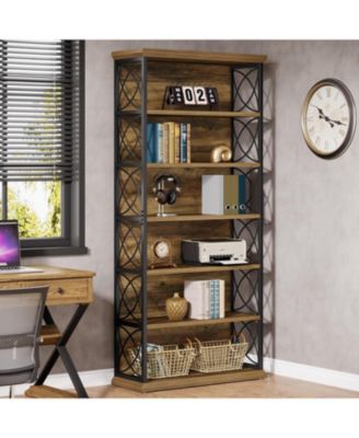 73'' Tall Bookshelf Set of 2, 6-Tier Industrial Etagere Bookcase with Open Storage Shelves, Wood and Metal Display Shelf
