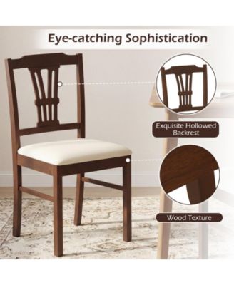 Wooden Dining Chairs Set of 2 w/Rubber Wood Frame Hollowed Backrest for Kitchen