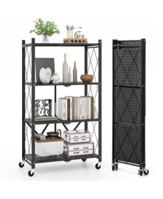 Foldable Four Tier Storage Shelf with Locking Wheels