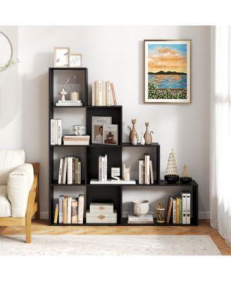 Modern Stepped Bookshelf with Storage Cubes for Living Room