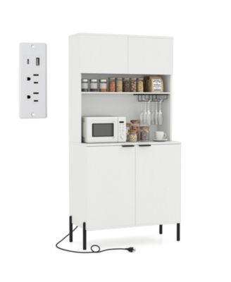 Tall Kitchen Pantry Cabinet with Charging Station and Rack