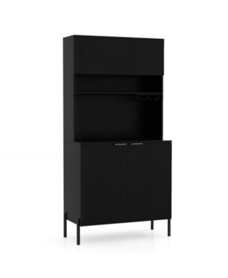 Tall Kitchen Pantry Cabinet with Charging Station and Rack