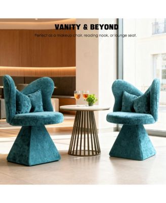 Accent Chair with Butterfly Back, 360° Swivel Vanity Chair, Chenille Cushions Makeup Chair with Sturdy Pyramid Base for Living Room