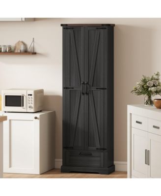 71" Kitchen Pantry, Farmhouse Storage Cabinet with Barn Doors