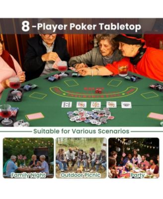 48 Inch 8-Player Foldable Poker Table Top with Carrying Bag and Cup Holders