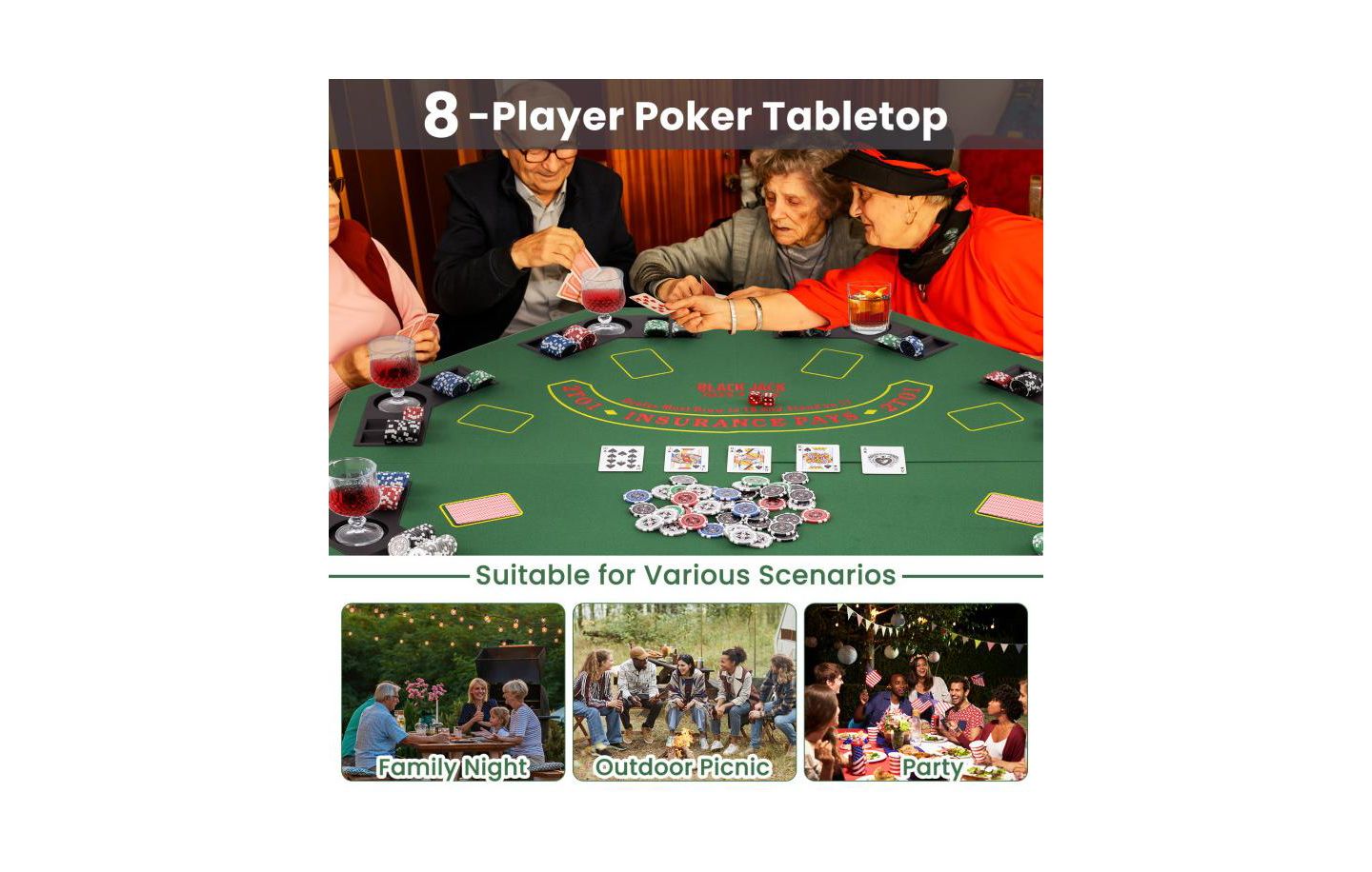 Детские игрушки HONGGE 48 Inch 8-Player Foldable Poker Table Top with Carrying Bag and Cup Holders, цвет: Зелёный — фото 7