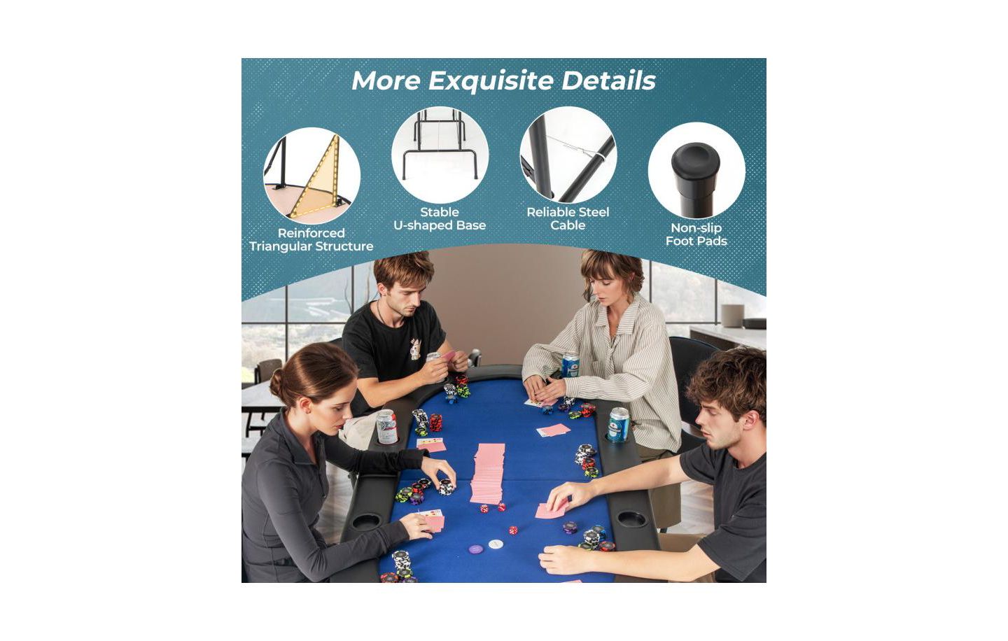 Детская игрушка HONGGE 8 Players Texas Holdem Foldable Poker Table, цвет: Синий — фото 6