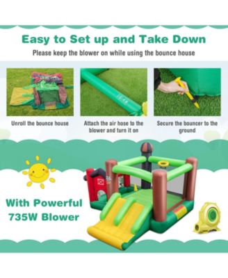 Kids Castle Slide Bouncer 6-in-1 Inflatable Castle with Trampoline and 680W Blower