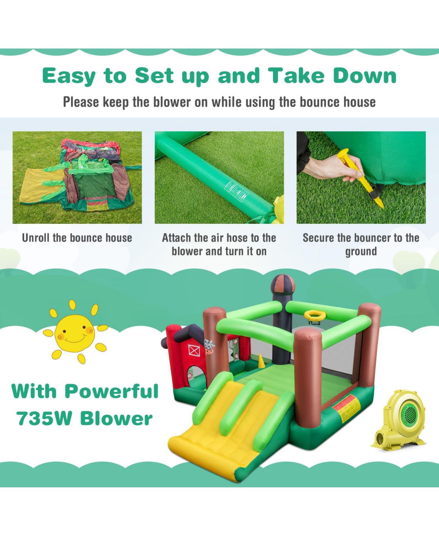 Детская игрушка HONGGE Kids Castle Slide Bouncer 6-in-1 Inflatable Castle with Trampoline and 680W Blower, цвет: Разноцветный — фото 5
