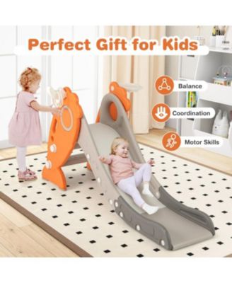 4-in-1 Indoor Slide for Kids with Basketball Hoop and Rings