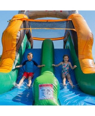 T-Rex Adventure 12  Tall Dual Lane Backload Inflatable Water Slide with Attached Pool, Dinosaur Theme, for Kids and Adults, Commercial Grade