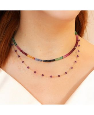 Rainbow Gemstone Bead Necklace 14K Yellow Gold