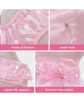 Dog Dress Princess Lace with Veil Necklace Bows Sequins Formal Party Costume