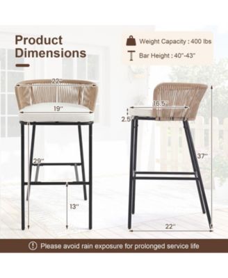 Outdoor Bar Stools Set of 2 w/Cushions and Backrests for Balcony Garden Poolside