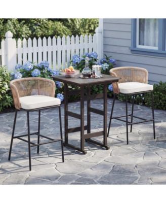 Outdoor Bar Stools Set of 4 w/Cushions and Backrests for Balcony Garden Poolside