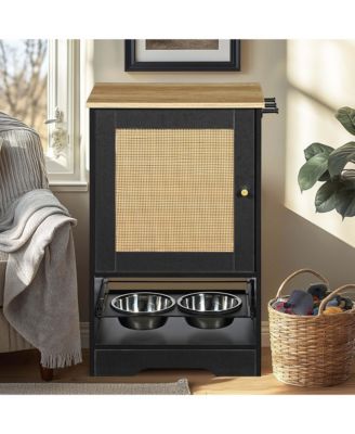  Black Pet Feeding Station with Storage Cabinet and 2 Elevated Dog Bowls, Anti-Tip Design