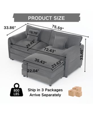 Deep Seat Sectional Sofa Cloud Couch with Ottoman, Modern Chenille Comfy Love Seat Upholstered Modular L Shaped Couch,DIY Combination