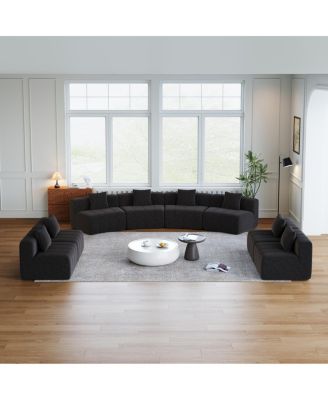 Chenille Curved Sectional Sofa with 8 Pillows, Curved Symmetrical Modular Sofa